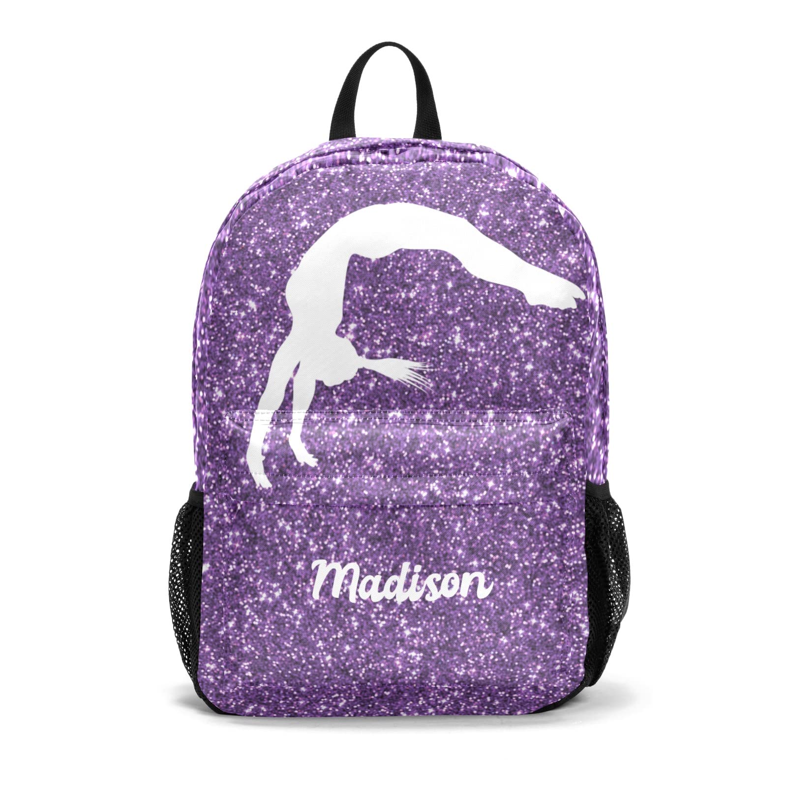 NZOOHY Personalized Girl Gymnastic Purple Backpack Custom Text Unisex Bookbag for Boy Girl Travel Daypack Bag Purse 17.7 IN CBR3040