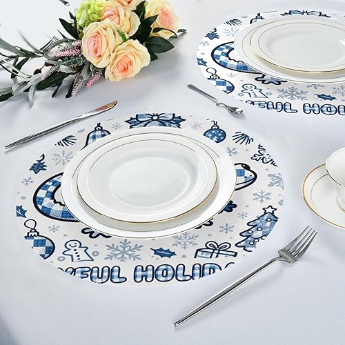 Miniatura 6 de Merry Christmas Salamander Blue Place mats for Kitchen Table Round Washable Fabric placemats 15x15 in manteles redondos para mesa