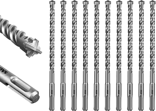 SALI 10PCS 7/16"*8" SDS Plus Rotary Hammer Drill Bit Concrete Drill Bit Kit Cross-Type Double Thread Carbide Material Suitable for Brick, Cement Walls, Stone, Hammer Drill Bits