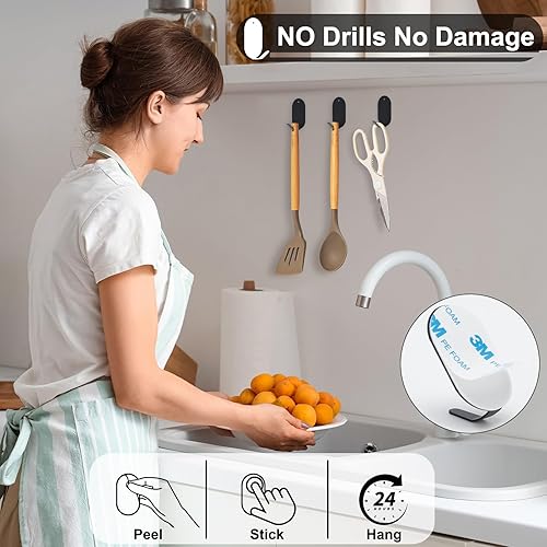 Miniatura 2 de Ganchos utilitarios sin daños ganchos de pared adhesivos para almacenamiento de cocina y baño (apto para arrendadores)
