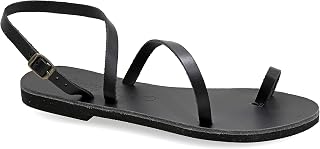 Emmanuela Ancient Greek Handmade Leather Flat Sandals, Quality Summer Shoes for Women with adjustable buckle strap, Toe Ring Strappy Sandals, Boho Chic Ankle Cuff Sandals