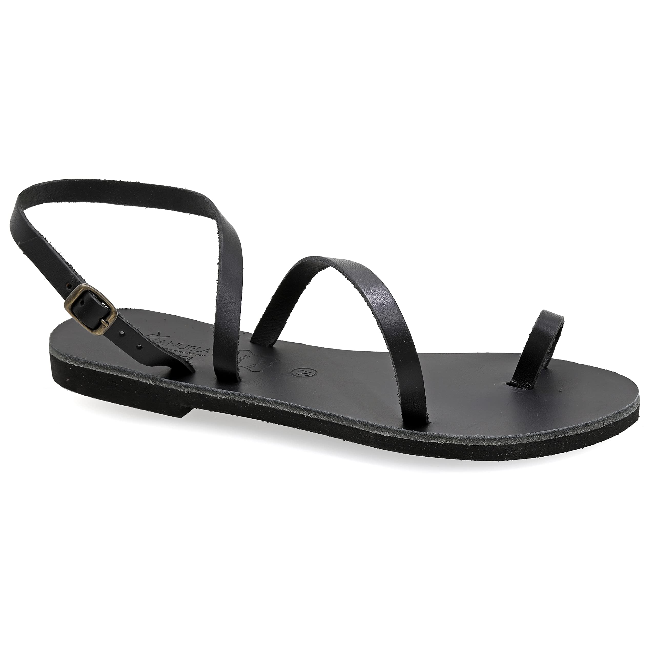 Emmanuela - Sandalias planas de cuero griegas antiguas hechas a mano, zapatos de verano de calidad para mujer con correa de hebilla ajustable, sandalias de tira para el dedo del pie