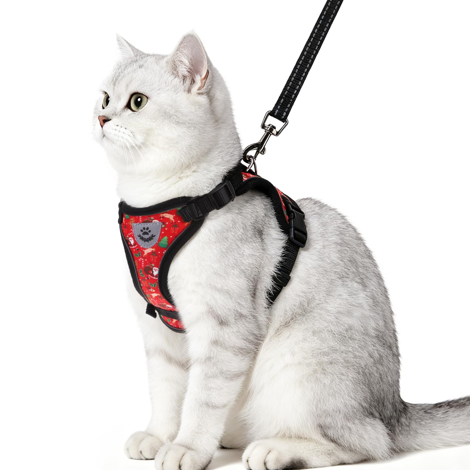 PUPTECK Cat Harness and Leash Set Escape Proof Reflective Cat Walking Harness Adjustable Soft Breathable Mesh Vest for Small Pets, Christmas Red, S