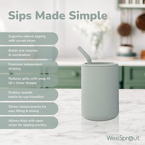 Miniatura 3 de WeeSprout Vasos de silicona para bebés con pajitas y tapas, opciones de 4 y 8 onzas, juego de 2, recipientes de entrenamiento para niños pequeños,