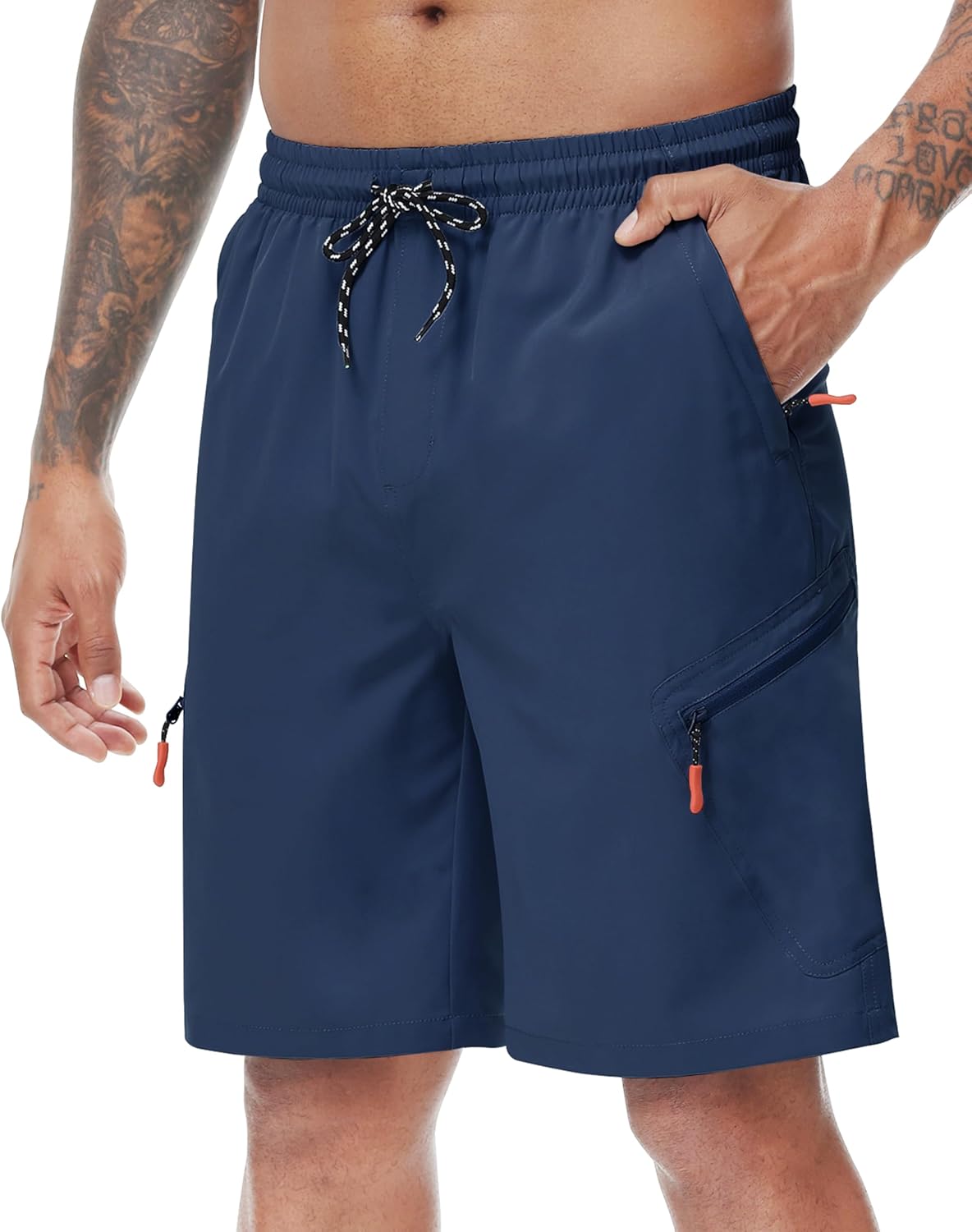 LAZYDAY Men's Hiking Cargo Shorts with Zipper Pockets Elastic Waist Quick Dry for Outdoor,Travel,Summer,Fishing