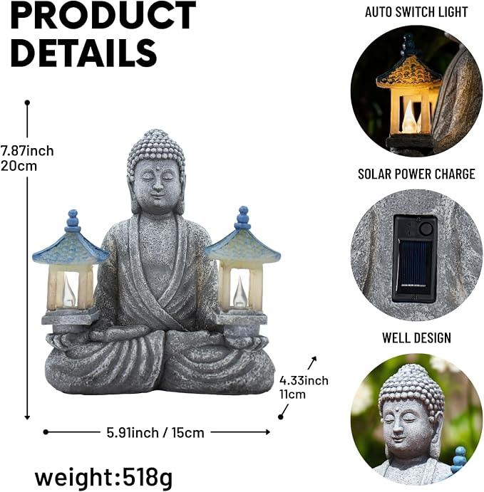 Estatua Buda Meditando con Luces Solares para Jardín miniatura 3