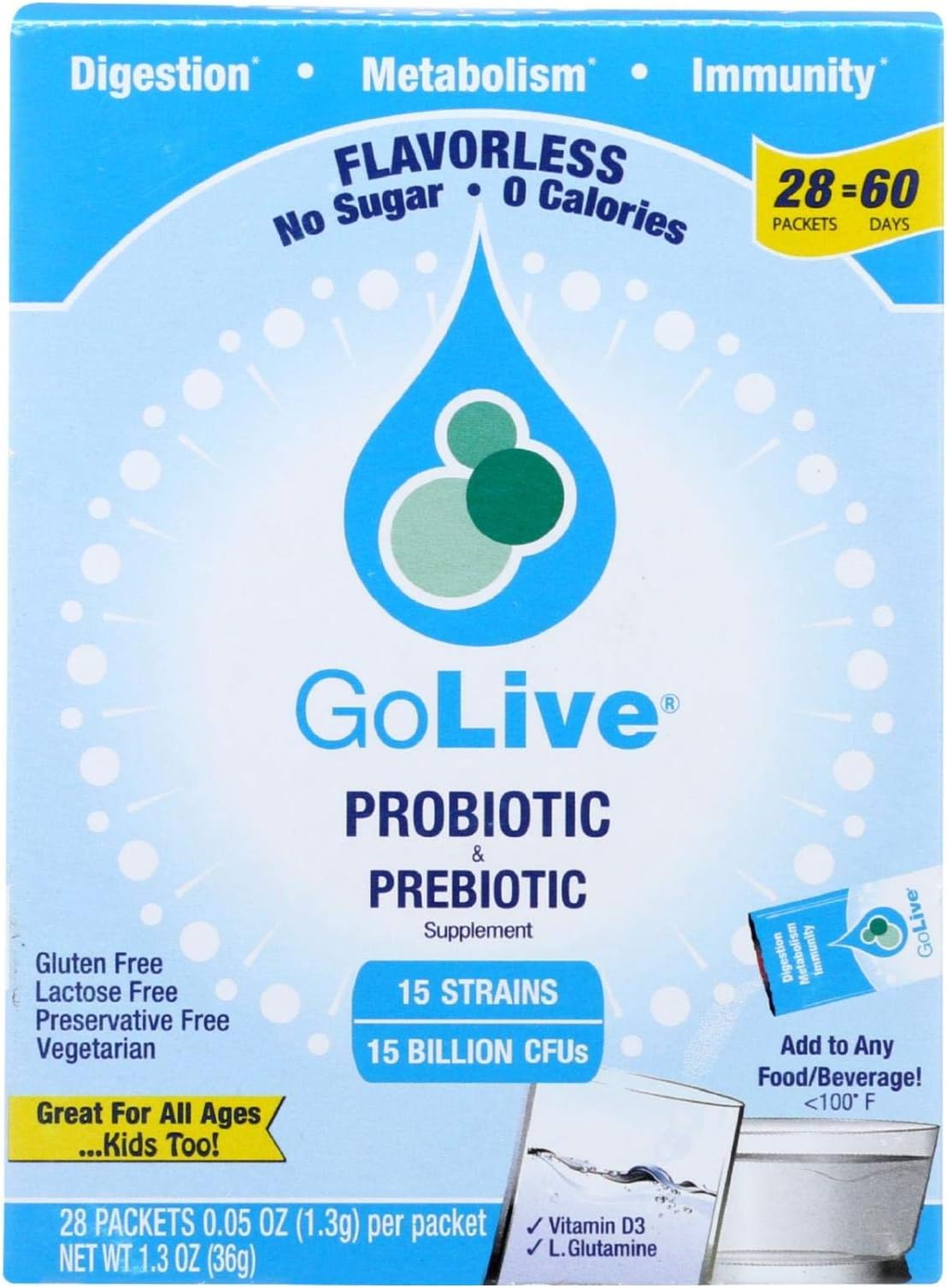 Golive Probiotic Products Probiotic and Prebiotic - Flavorless - 28 Packets - 1 Each