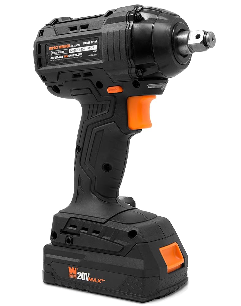 WEN Cordless Impact Wrench, Brushless with 20V Max 2.0 Ah