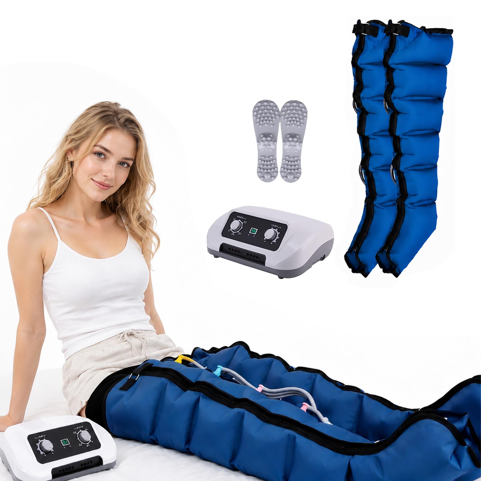 Presoterapia Piernas Y Abdomen | Botas De Presoterapia Pierna Y Abdomen | Maquina De Presoterapia Profesional Para Casa Completo 6 Cámaras Masajeador Pierna | Drenaje Linfatico Piernas Cansadas |