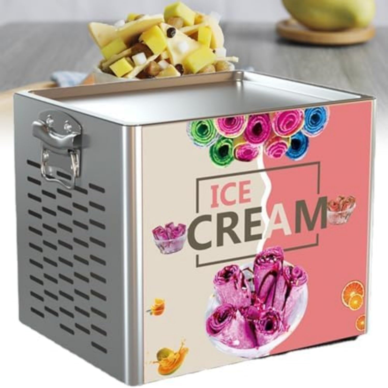 UofZc Rolled Ice Cream Maker, Fast Freezing Fried Yogurt Machine for Ice Cream Rolls, Sorbet, Gelato, Easy to Clean, Perfect for Home & Party Use