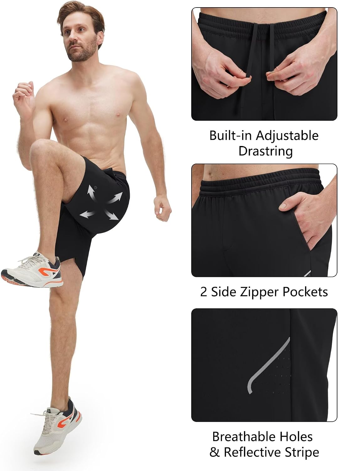 M MAELREG Men's Athletic Running Shorts Quick Dry 7" Elastic Waist Lightweight Sports Gym Workout Shorts with Zipper Pockets