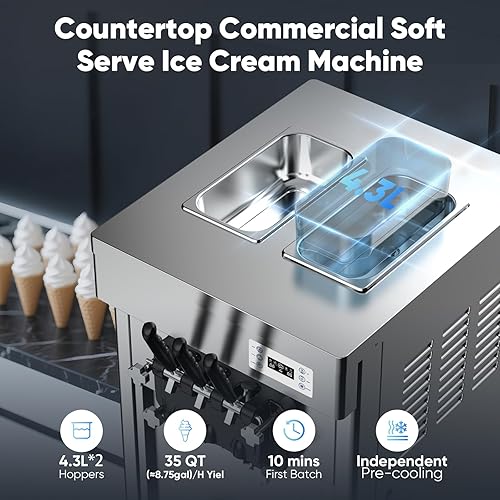 Miniatura 2 de Máquina comercial para hacer helados con certificación UL, rendimiento de 35 cuartos de galón (8.75 galones)/H, 200-250 porciones (3.53 oz cada
