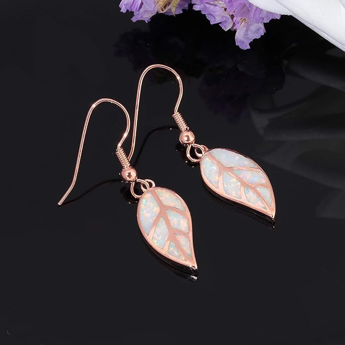 Leaf Opal Dangle Drop Earrings