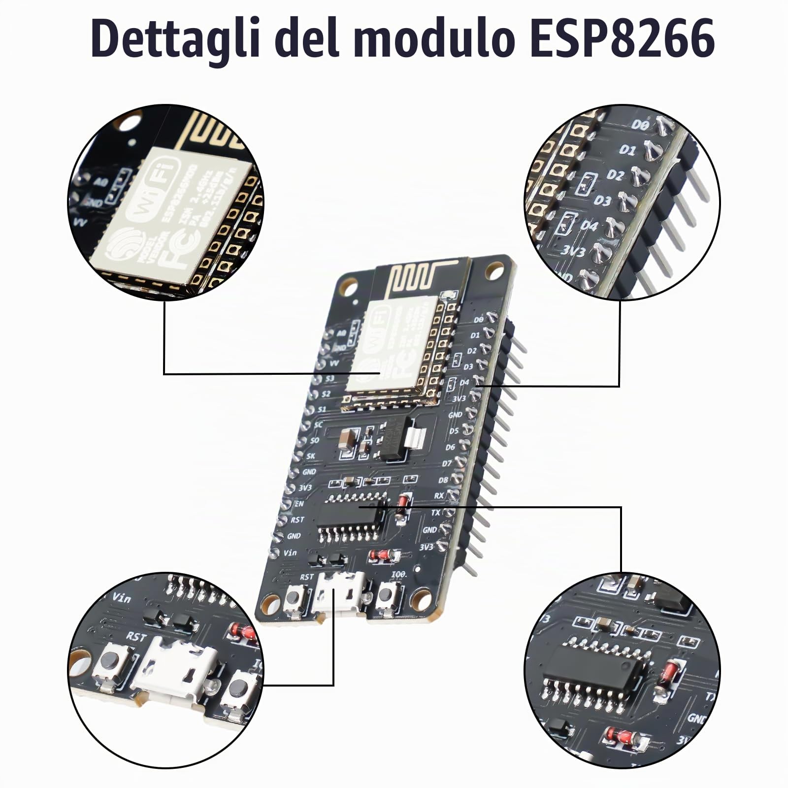 Kit 3 Pezzi ESP8266 NodeMCU 12F V3 – Scheda WiFi Con CH340 E USB-C Per Progetti Arduino E IoT