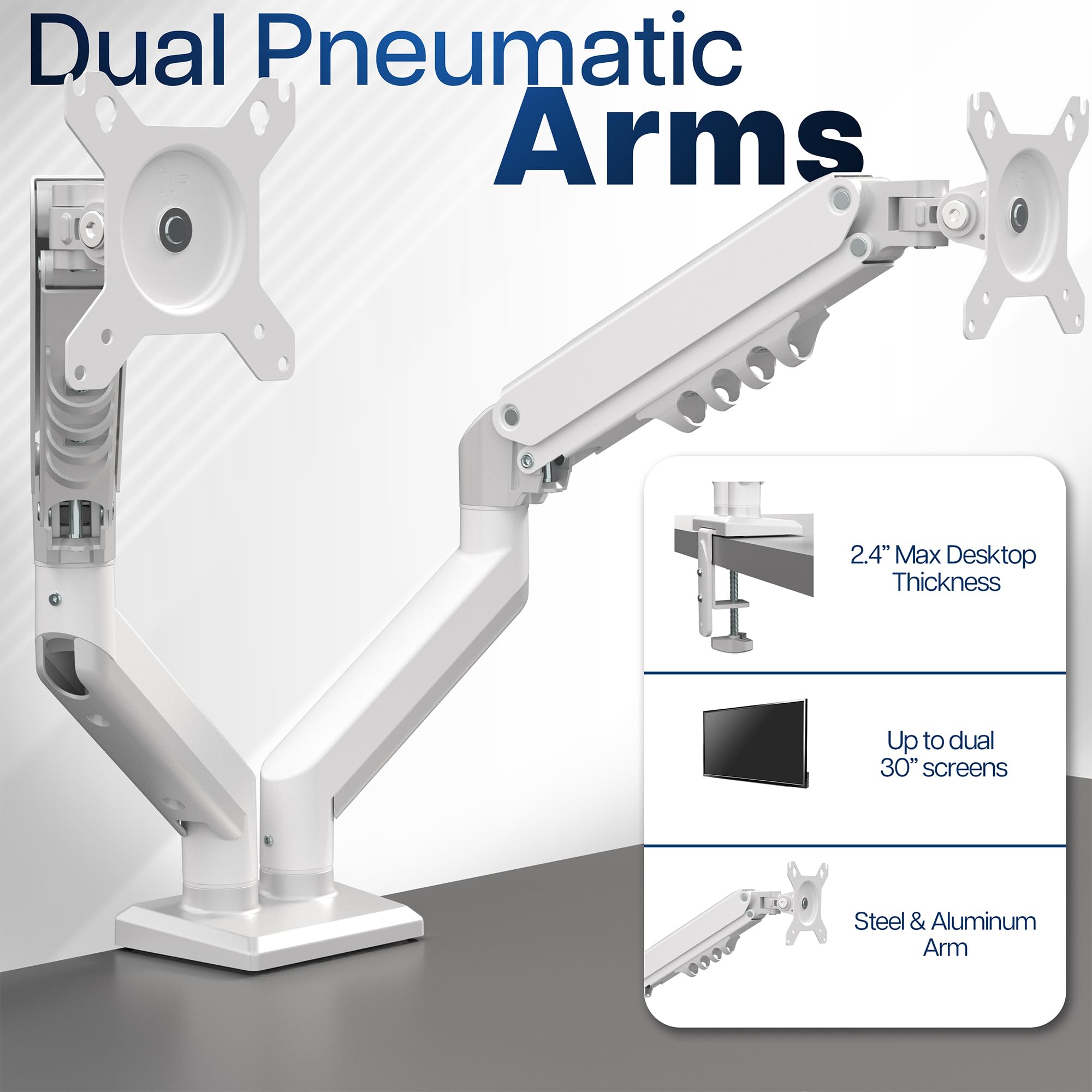 Vivo STAND-V102OW Soporte de Escritorio articulado con Brazo de Resorte neumático Doble de 17 a 27 Pulgadas, se Adapta a 2 Pantallas de Monitor con VESA máximo 100 x 100, Blanco, STAND-V102OW