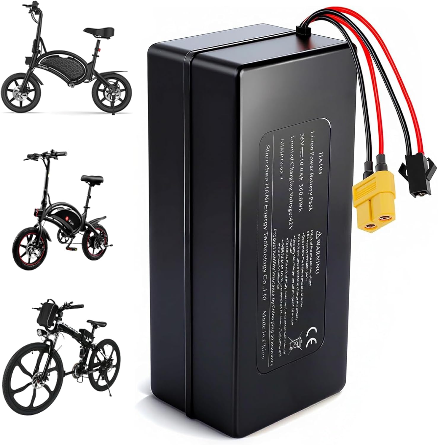 Ebike Battery 36V 10.4Ah Built-in ebike Batt ery, 374.4Wh Electric Bike Battery for 200W 250W 350W Motor Electric Bike Bicycles