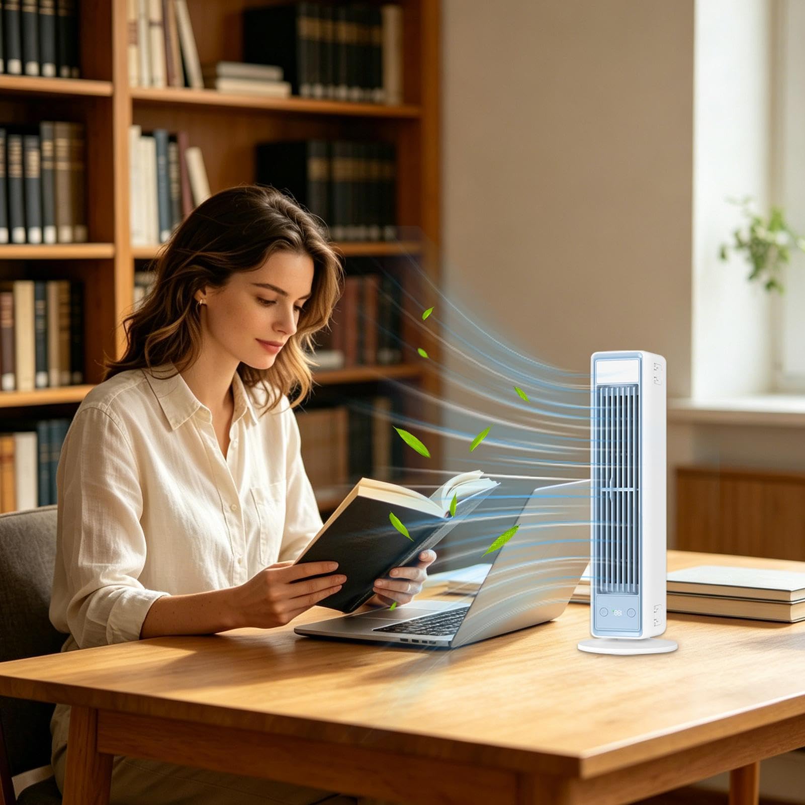 Ventilatore a Torre Senza Pale 5 Velocità Controllo Touch Ricaricabile 3600 | Ventilatore a Torre con Ampia Area per Camera da Per Dormitorio Ufficio Appartamento Soggiorno Ristorante
