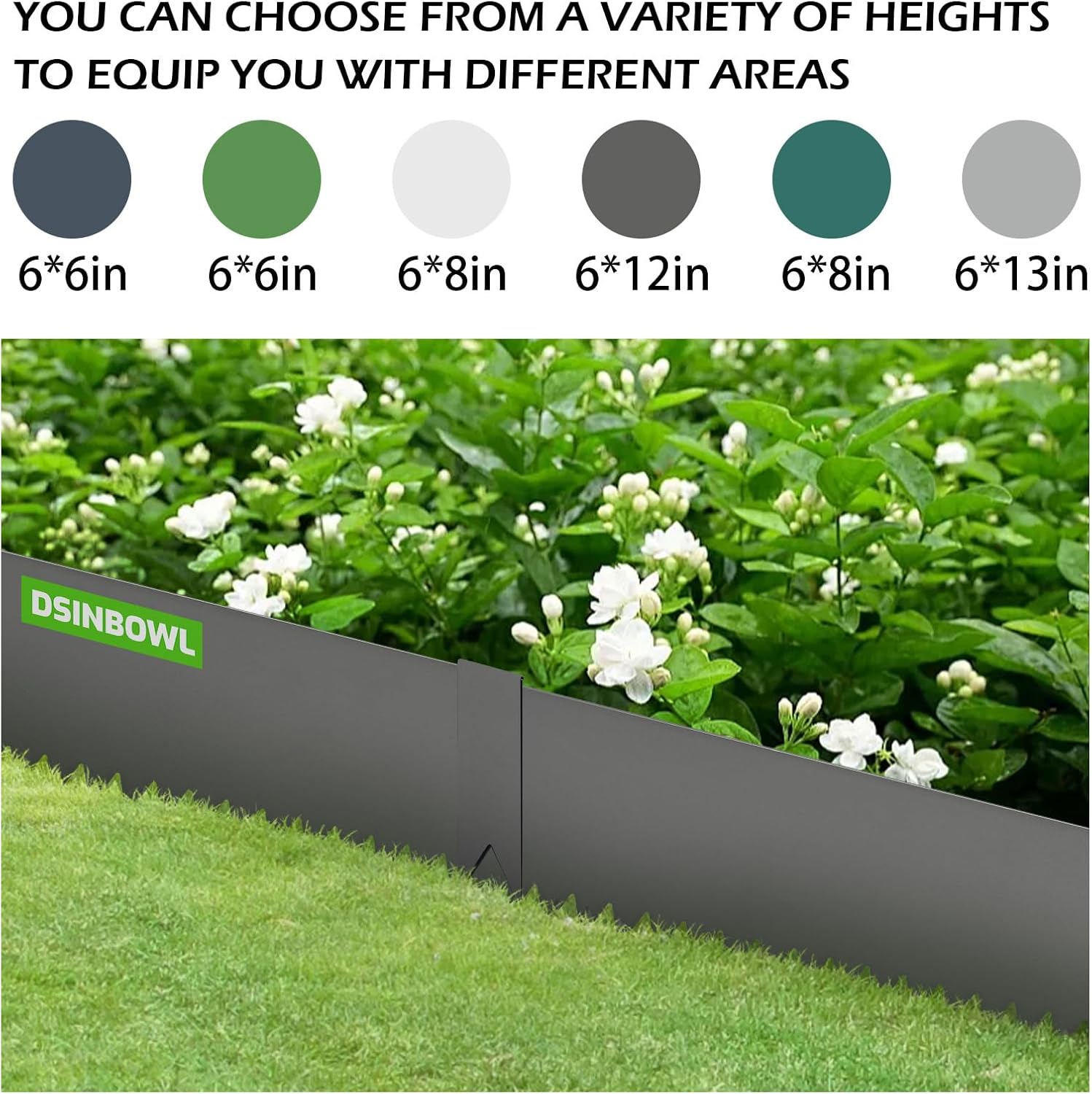 Landscape Edging Kit, Galvanized Steel Edging Landscape Lawn Edging Powder for Lawn Yard, Coated Bendable Metal Strips, No-Dig Hammer-in Edging Border w/Clips (6 INCH 12 PCS, Gray)