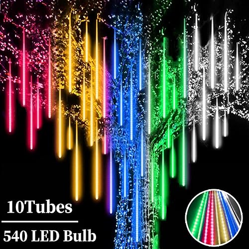 Luces de lluvia de meteoros LED impermeables en cascada, 10 tubos, 12 pulgadas, 360 LED, para exteriores, árbol de Navidad, fiesta, boda,