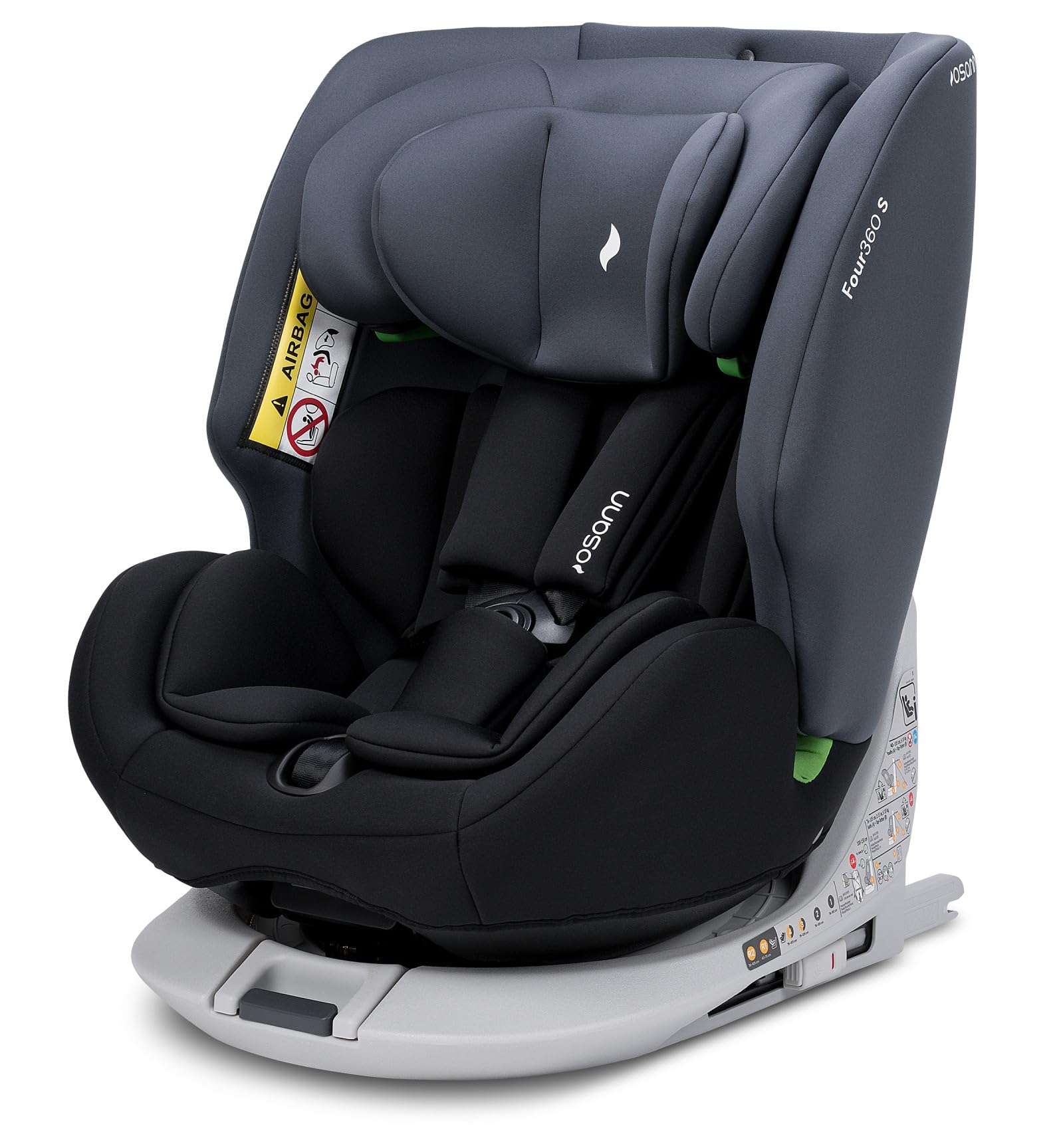 OSANN - Seggiolino Auto per Neonati/Bambini FOUR360 S Isofix I-Size - 40-150 cm - Nero - 14 Posizioni - Imbracatura a 5 punti, Rivolto in avanti/Rivolto all'indietro