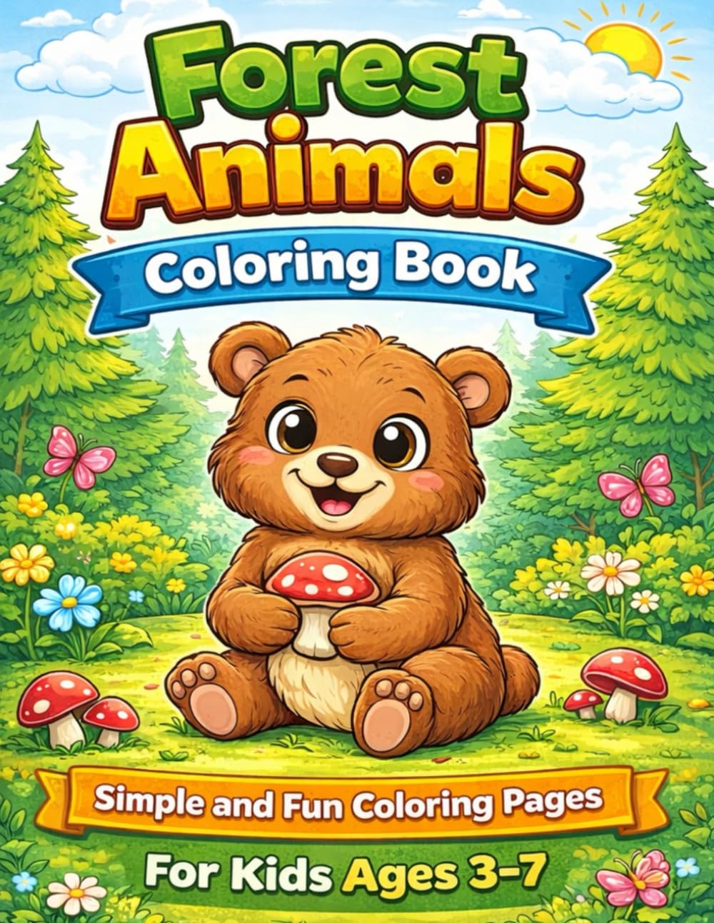 Forest Animals Coloring Book for KIds: Cute Woodland Animals Coloring Pages for Children Ages 3-7