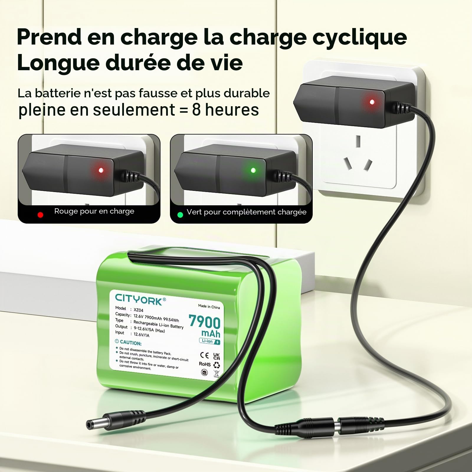 CITYORK 12,6 V 7900 mAh Batterie au Lithium Rechargeable pour Lampes solaires de Rue, caméras de vidéosurveillance, caméscopes, Lecteurs CD, DVD Portables, Enceinte Portable d'extérieur, Radio