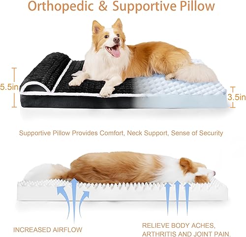 Miniatura 6 de Cama ortopédica para perros de gran tamaño con almohada de 36 x 24 pulgadas, impermeable, suave, cómoda, de espuma para mascotas, con funda