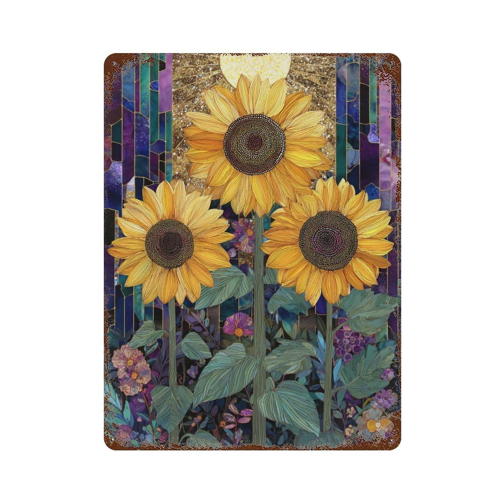 Glowing Sunflower Garden Art Print 15.7"x11.8" Retro Metal Sign, Shabby Chic Decor for Garage, Bar And Workshop Decor