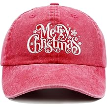 Christmas Hat for Adult, Christmas Baseball Cap, Vintage Washed Embroidered Cotton Santa Hat