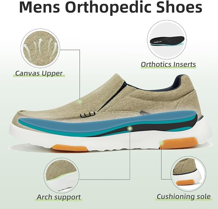OrthoComfoot Men's Orthopedic Comfortable Slip-On Shoes with Arch Support, Orthotic Loafers for Plantar Fasciitis, Canvas Leisure Vintage Flat Walking Shoes for Foot and Heel Pain Relief