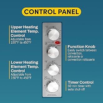 Elite Gourmet ETO4510B Double French Door 4-Control Knobs Countertop Convection Toaster Oven, Bake Broil Toast Rotisserie Keep Warm 14" Pizza Includes 2 Racks