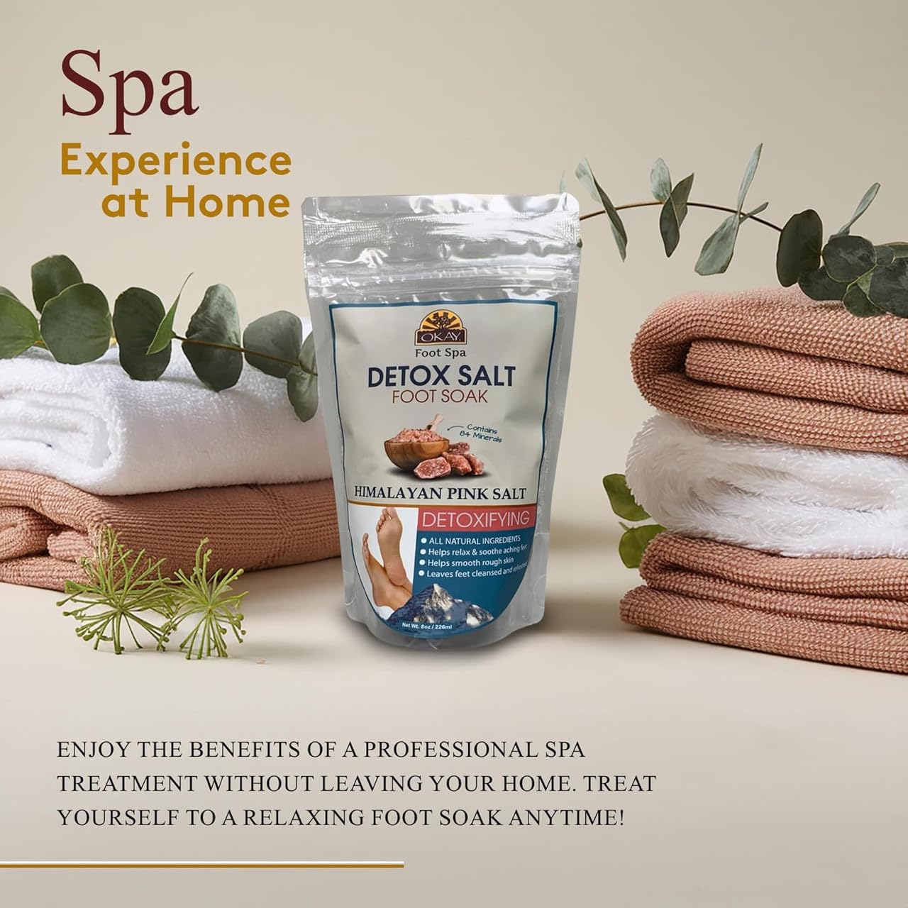 OKAY Pure Naturals Himalayan Pink Salt Detox Salt Foot Soak - 8 oz / 226 ml
