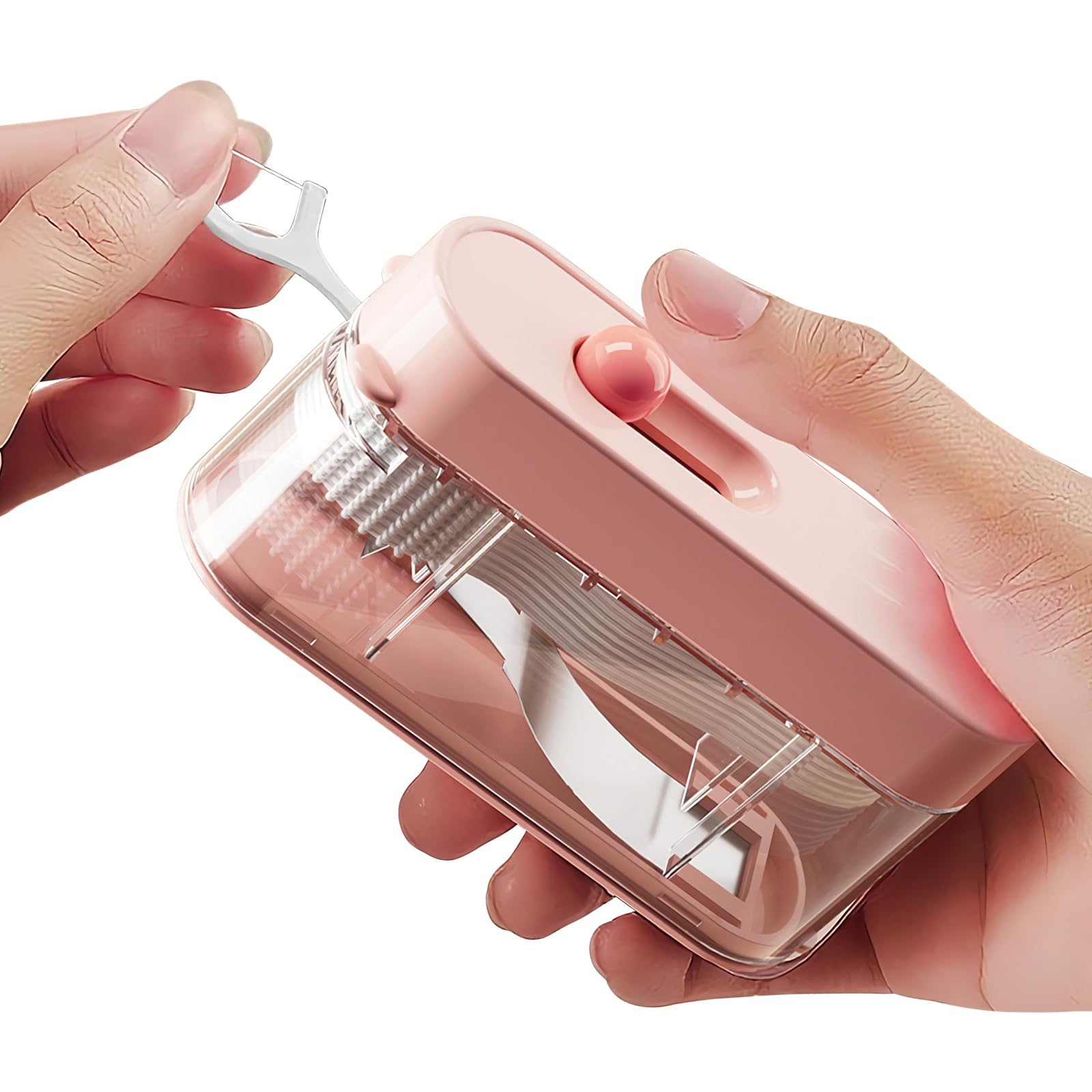 2 Pack Floss Pick Dispenser,Automatic Floss Picks Organizer Refillable Floss Dispenser with 10Floss Picks (Pink-B)