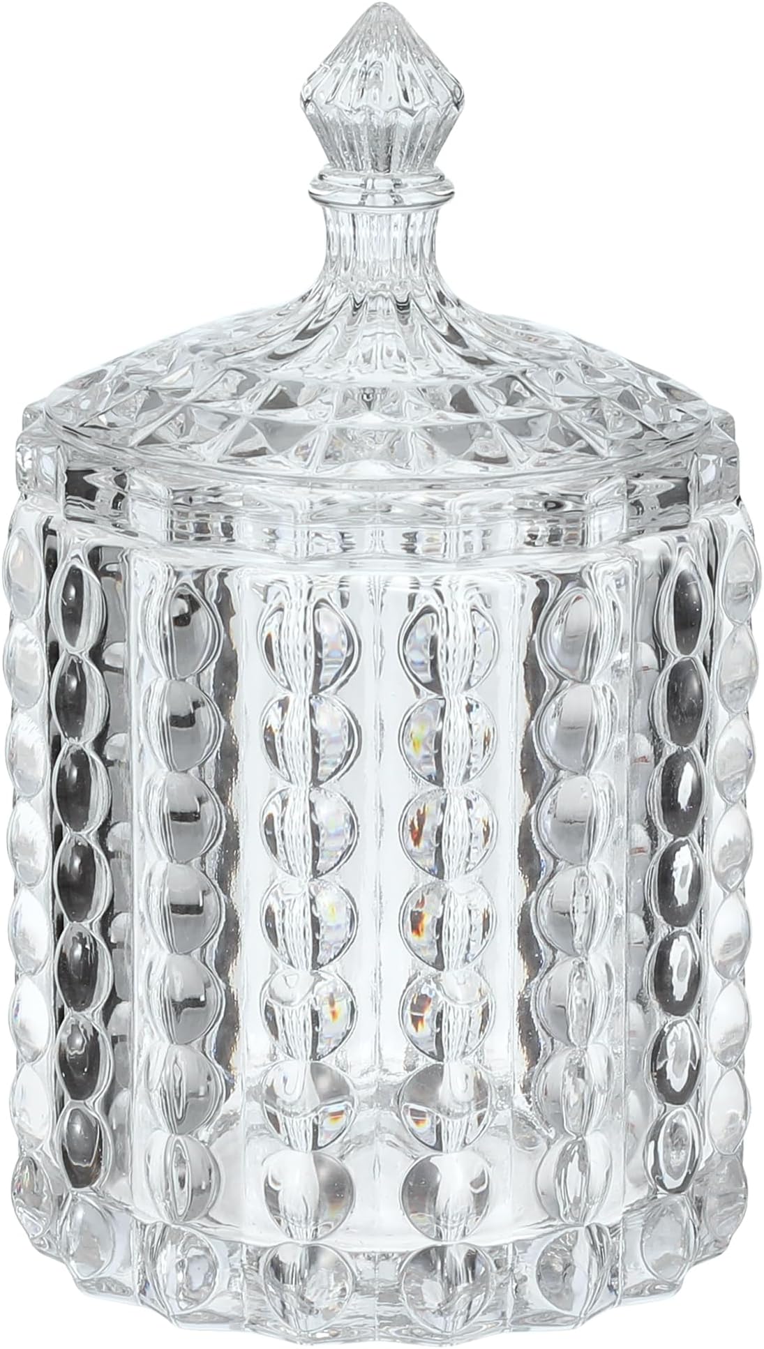 Home Decorative Butterfly Candy Jar Candy Dish Candy Buffet Storage Container Clear Crystal Diamond Faceted Jar with Crystal Lid-Large-16 OZ (Round, 16 OZ)