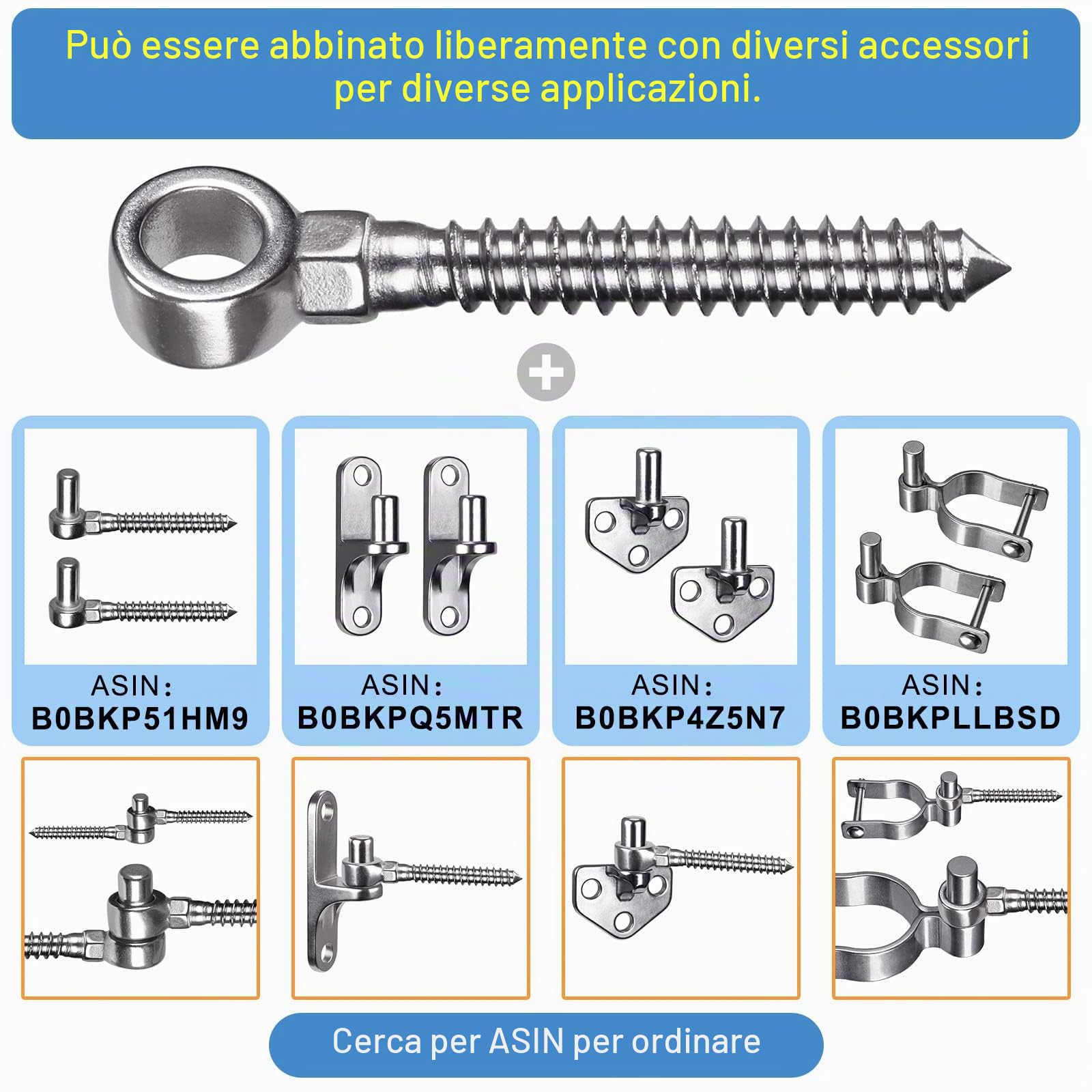 Insaga Hardware per cancelli in acciaio inox 304 con gancio a vite e cerniere a occhiello per montare cancelli, stampaggio monopezzo con bullone a vite non saldante e cerniera a cinghia (2 pz)