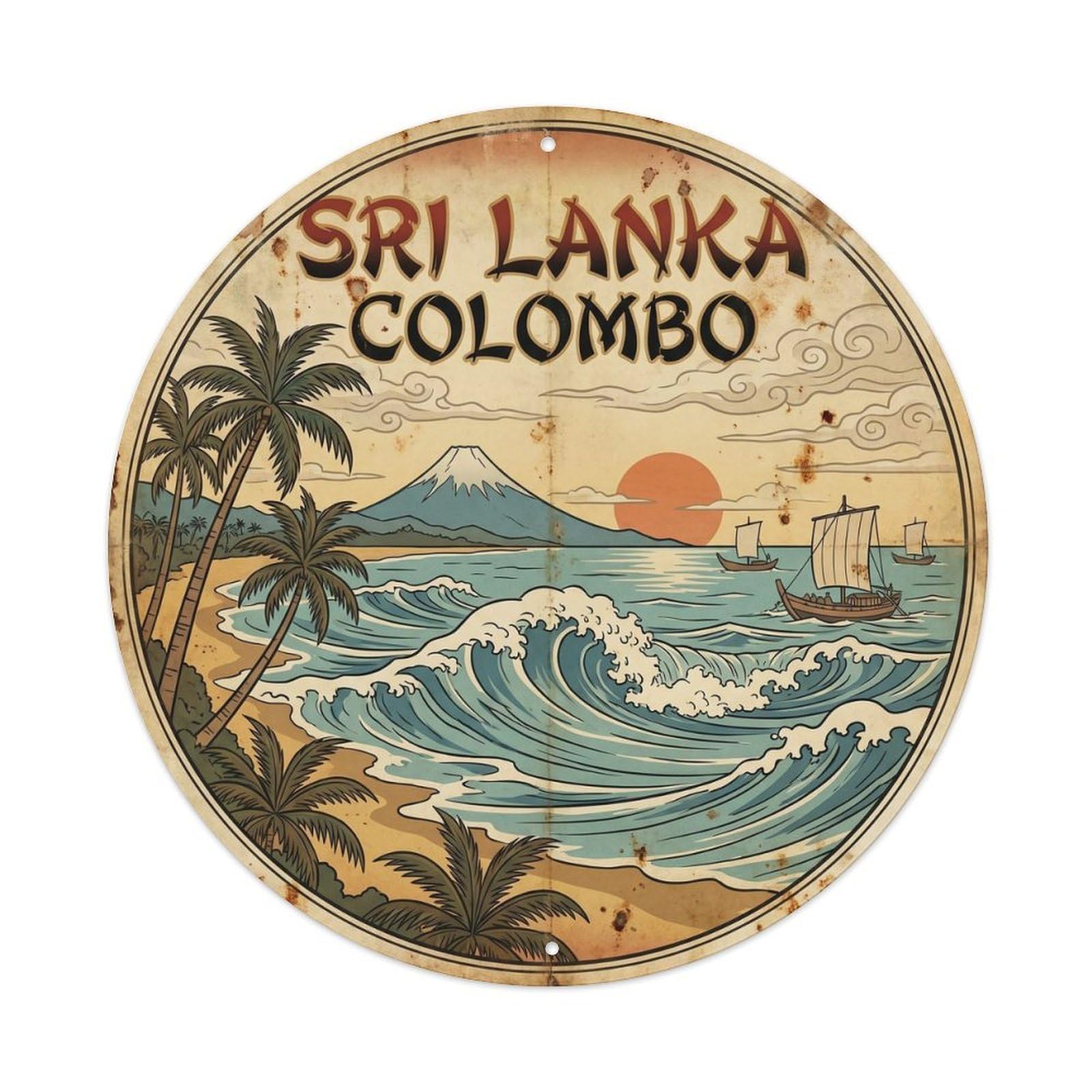 Sri Lanka Colombo Indian Ocean Woodblock Metal Tin Sign