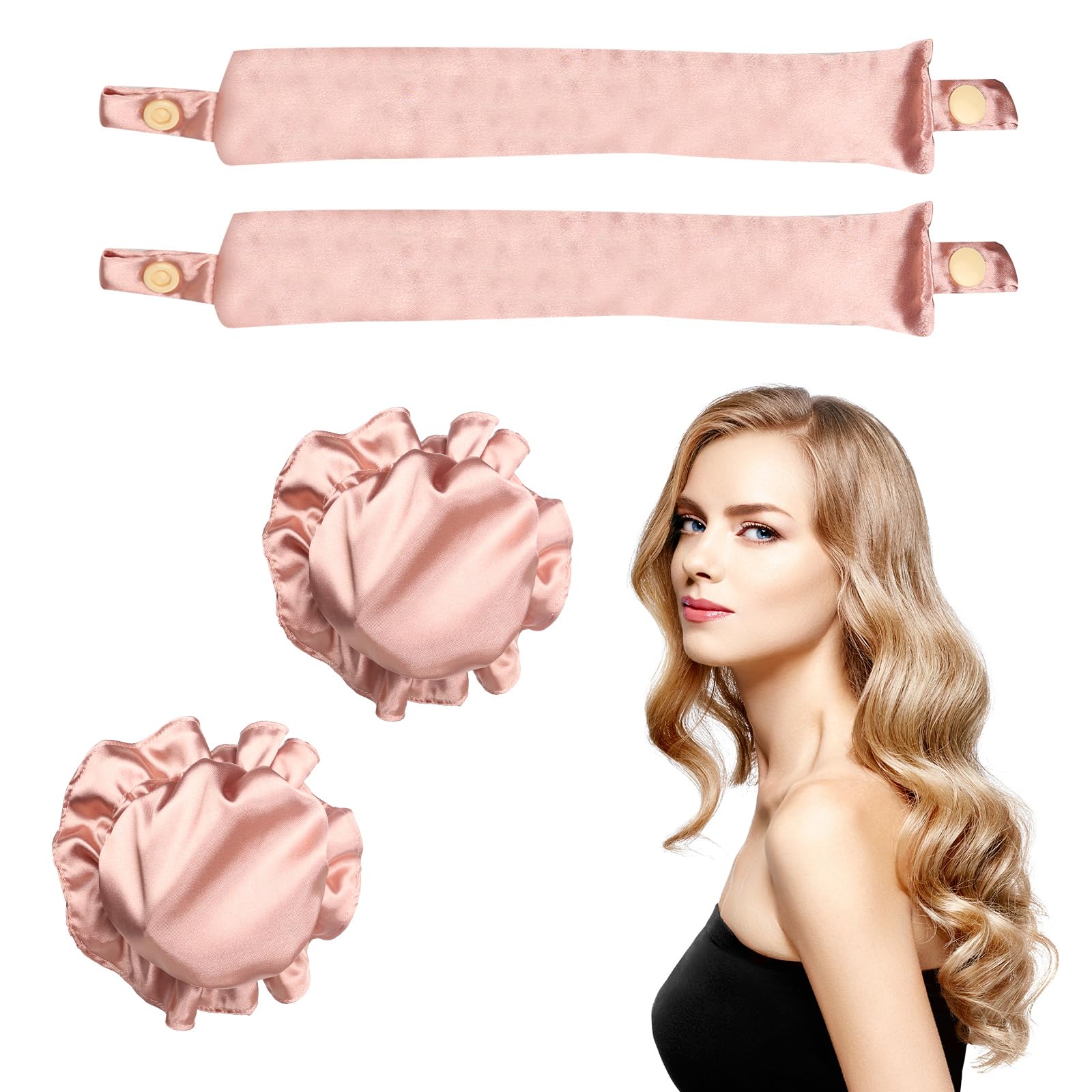 Rizador Pelo Sin Calor 4 Piezas Rizadores de Seda Sin Calor Rizos Sin Calor Heatless Hair Curlers Rulos Flexibles para Rizar Pelo Rulos Pelo para Dormir para Cabello Largo Medio Mujeres Niñas
