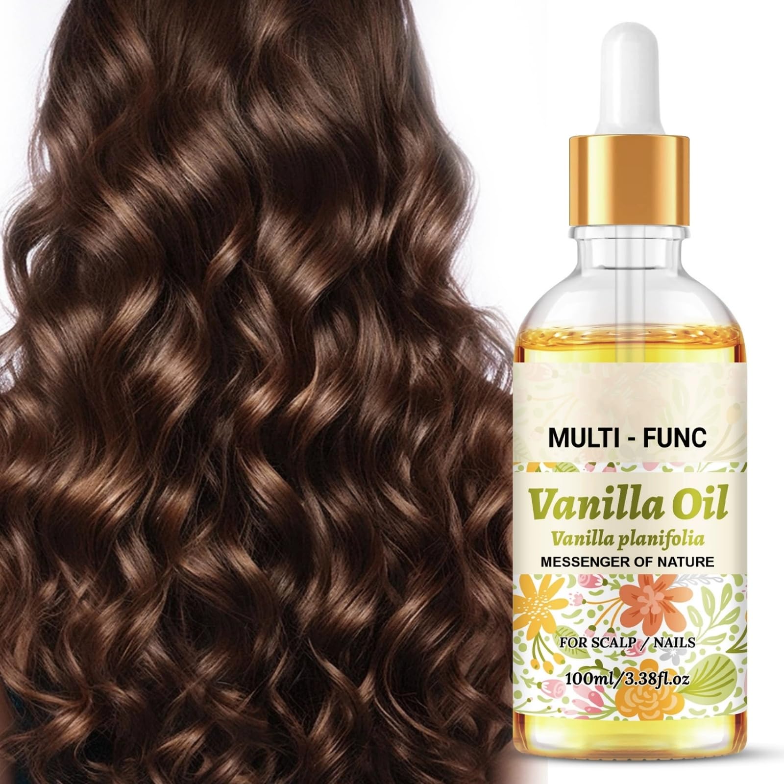 Vanilla Hair Organic Oil for Face, Body, Hair, Nails & Aromatherapy – 100ml Fast-Absorbing Hair Growth Scalp Nourishing Oil for Thin & Frizzy Hair, Split Ends Care | Non-Greasy
