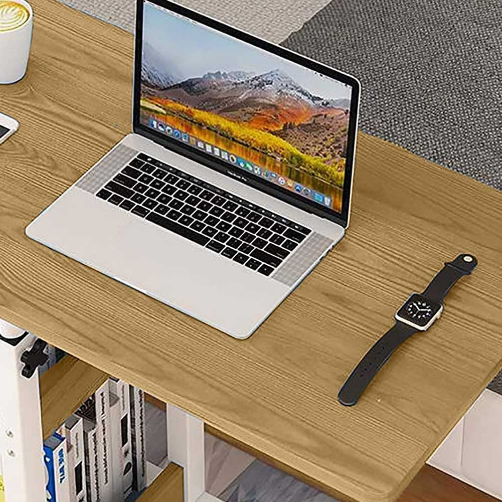 BAKAJI Escritorio Mesa de Trabajo Porta PC Ordenador Altura Regulable Mesa sofá con Tablero y Estante Inferior de Madera MDF Estructura Metal diseño Moderno 60 x 40 x 86 cm (Roble)
