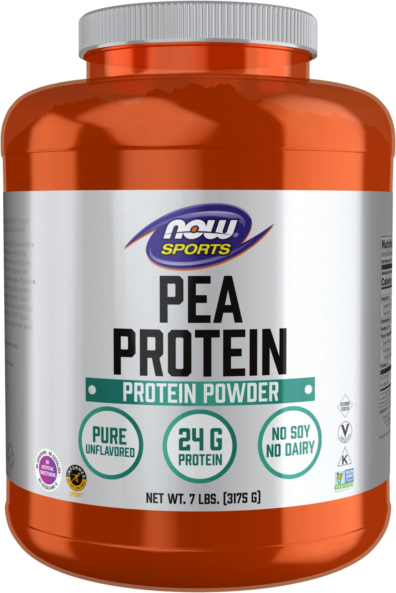 NOW Foods Sports Nutrition, Pea Protein 24 g, Fast Absorbing, Unflavored Powder, 7-Pound