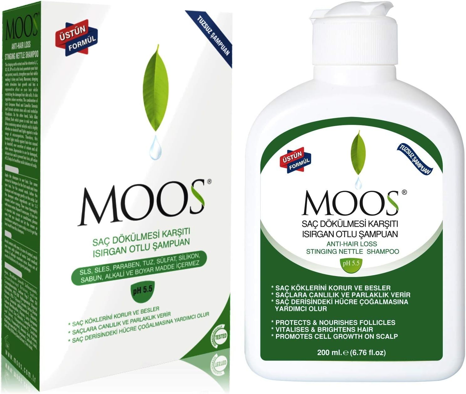 MOOS Nettle Shampoo With Vitamins anti hair loss, stonger & fuller hair, anti-dandruff, all hair types, anti hair breakage, nourishing, for more radiant hair 6.76 fl oz