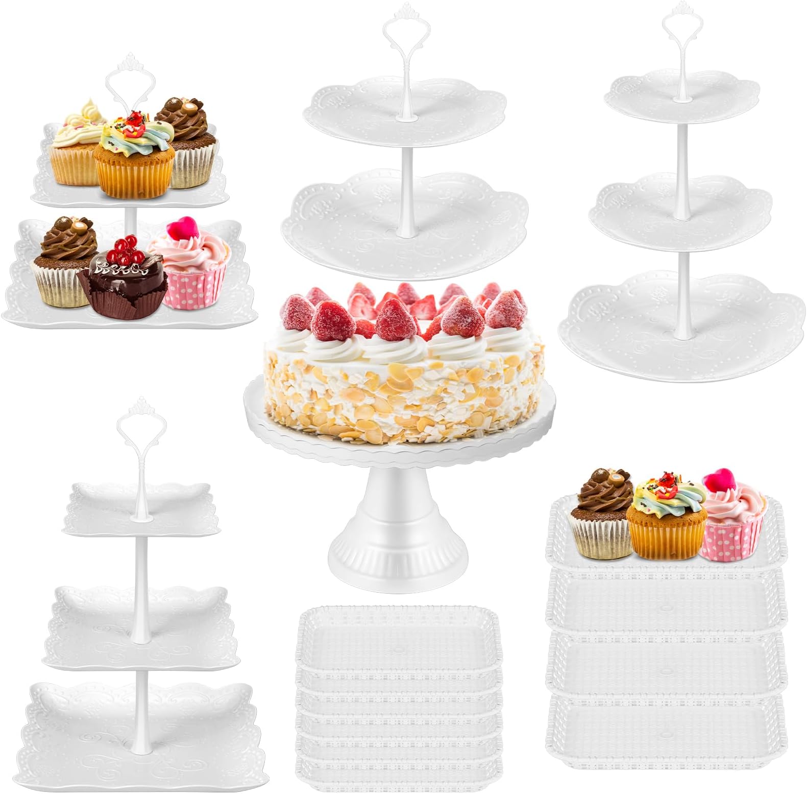 Zhehao 15 Pcs Dessert Table Display Set Tiered Cupcake