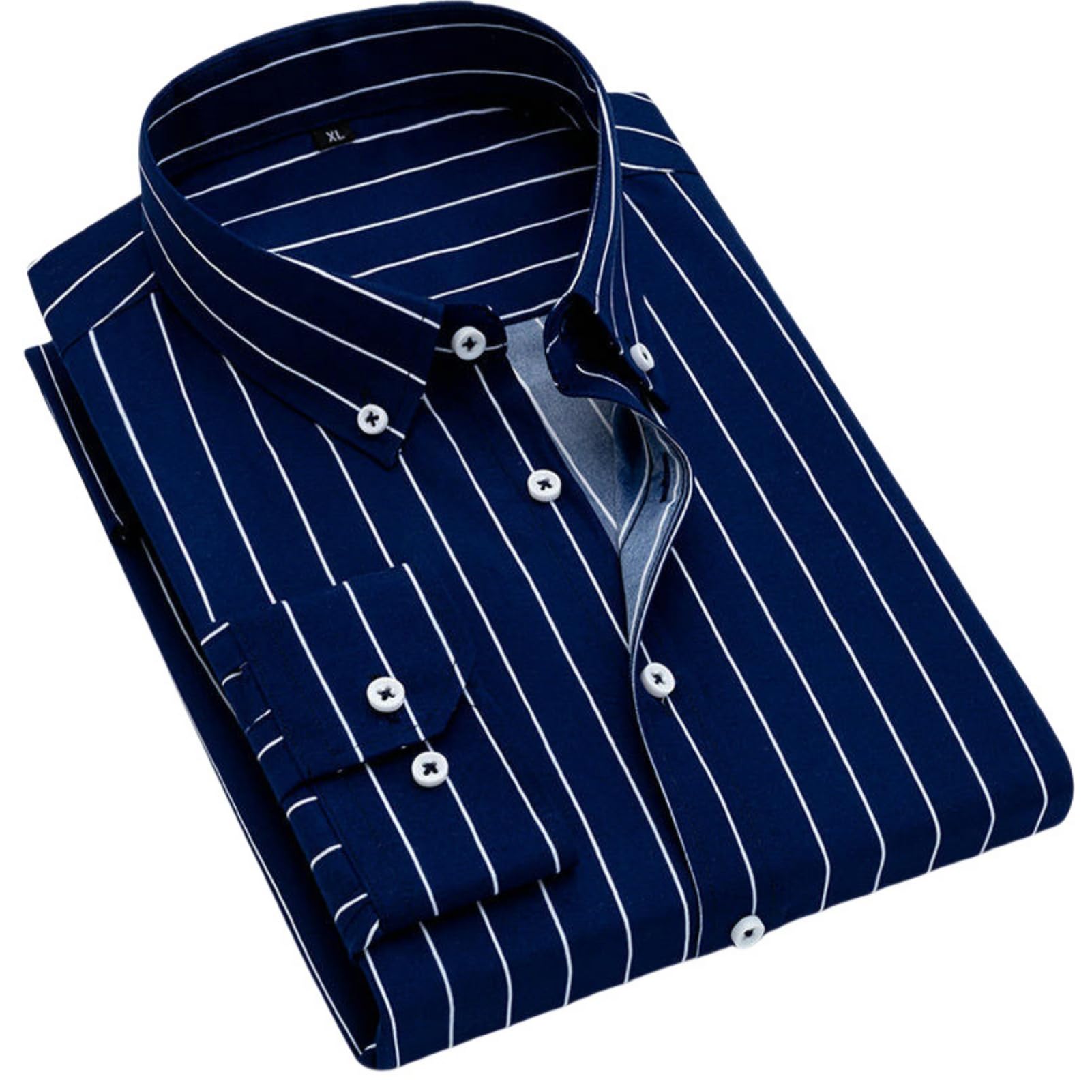 Hombres Estilo Británico Manga Larga Elegante Casual Slim Corte Vertical Camisa Rayas
