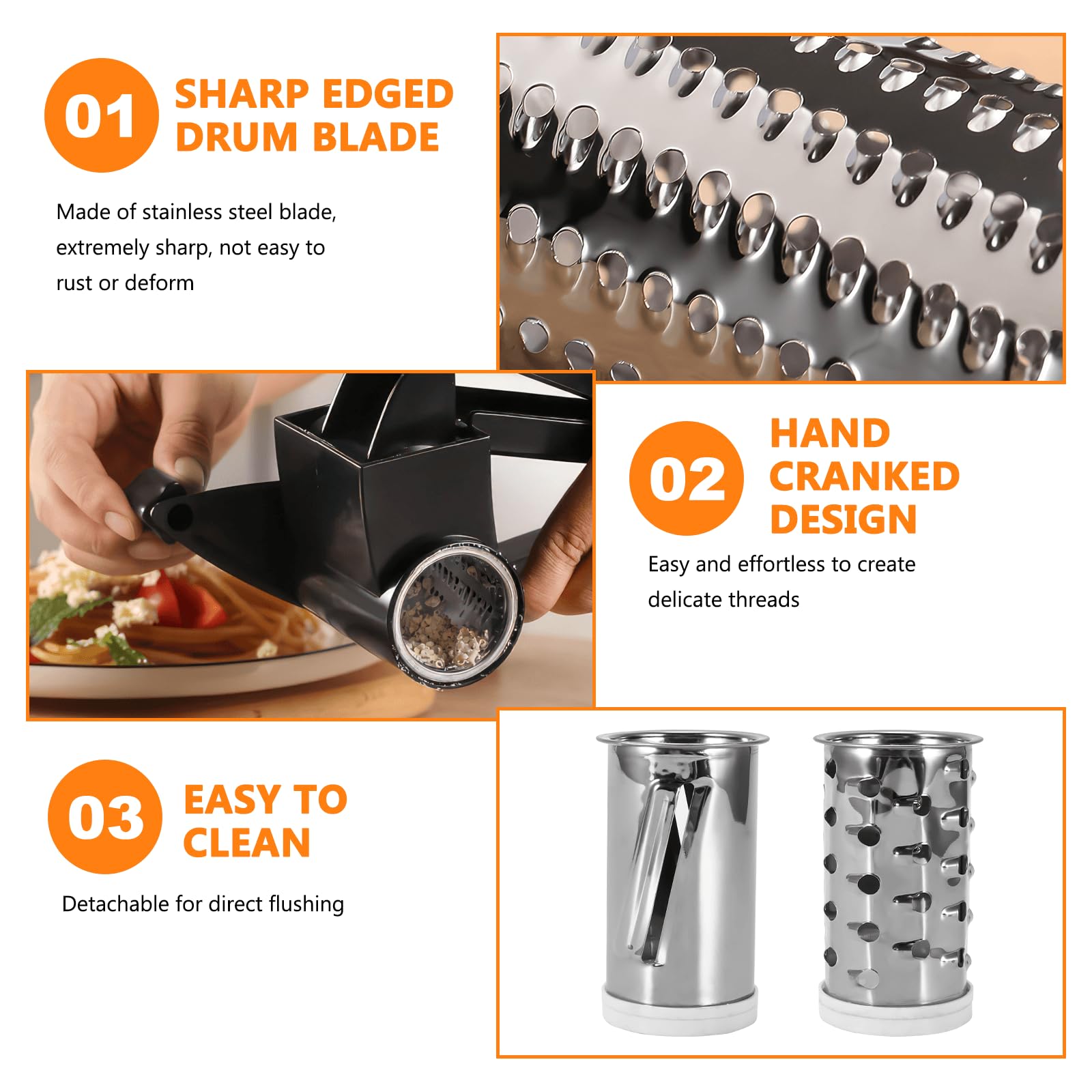 Grattugia A Manovella Con 3 Lame - Per Formaggio, Cioccolato, Noci E Verdure