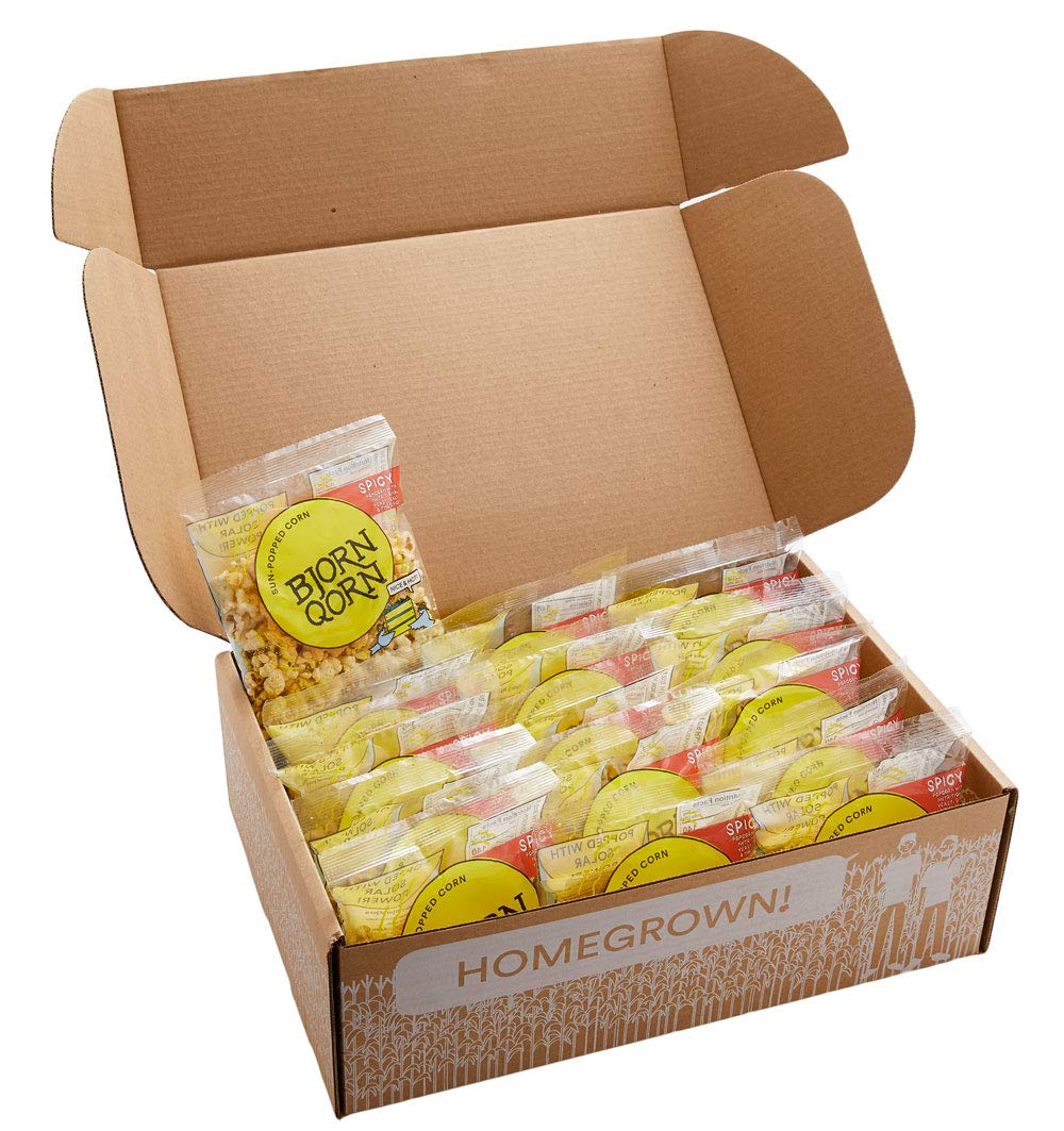 BjornQorn Popcorn Mini-Mix 15 Pack (3 Flavors) - Vegan & Gluten-Free - (5) Classic, (5) Spicy, (5) Cloudy - (15 1oz bags)