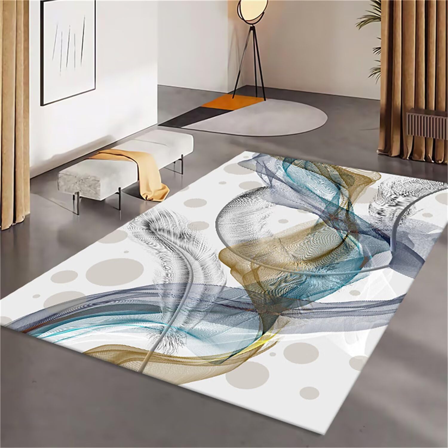 Tapis salon absorbant gris bleu 80x120cm à rayures abstraites pour chambre