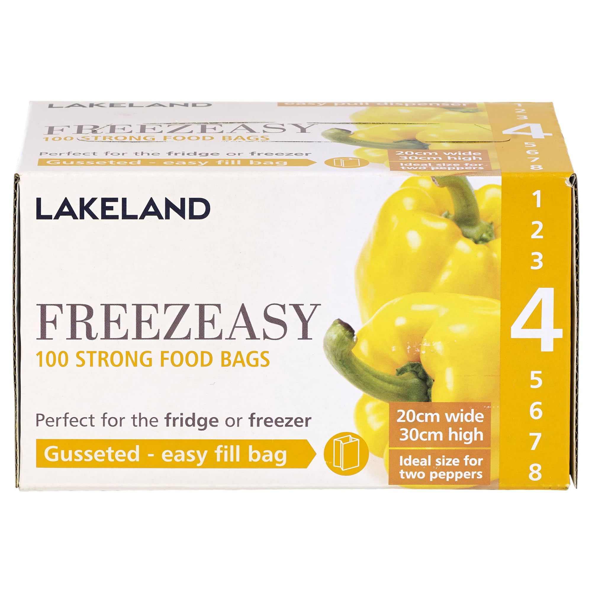 Lakeland Yellow Freezeasy Food Freezer Bags, Gusseted, 20 X 30Cm, Pack Of 100