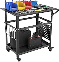 Garvee Portable Rolling Welding Table 36x24in Workbench - 1200LB Capacity, 5/8in Holes, Pegboard, Hooks & Storage for Welders