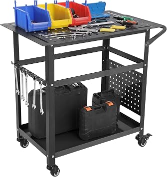 Welding Table with Wheels & Storage, 36x24 Inch Heavy Duty Steel Welding Bench, 1200LB Capacity with 5/8" Fixture Holes, Pegboard & Tool Slots for Workshop Black