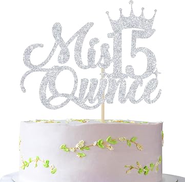 Mis Quince 15 Cake Topper, Cheers to 15 Years, 15th Birthday Cake Decor, Happy 15th Birthday Decorations Silver Glitter